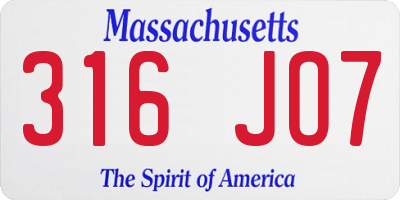 MA license plate 316JO7