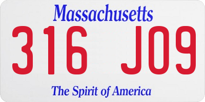 MA license plate 316JO9
