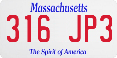 MA license plate 316JP3