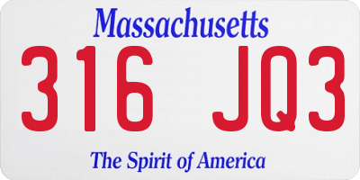MA license plate 316JQ3