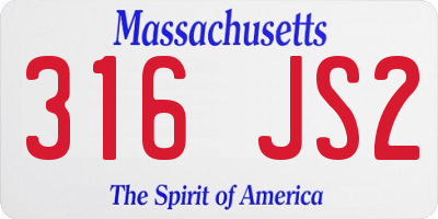 MA license plate 316JS2