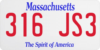 MA license plate 316JS3