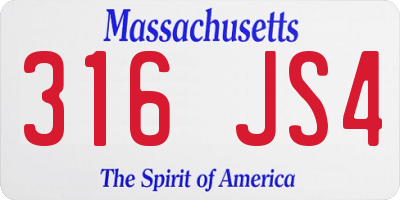 MA license plate 316JS4