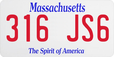 MA license plate 316JS6