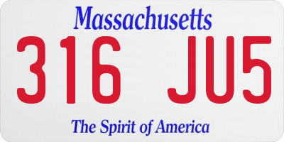 MA license plate 316JU5