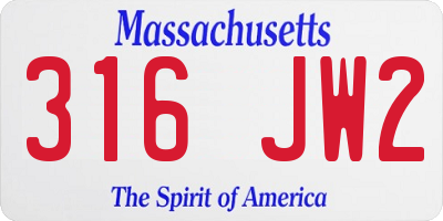 MA license plate 316JW2