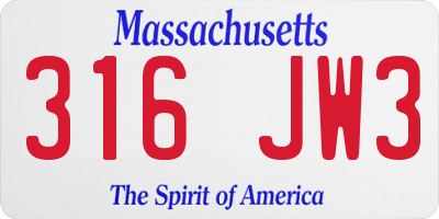 MA license plate 316JW3