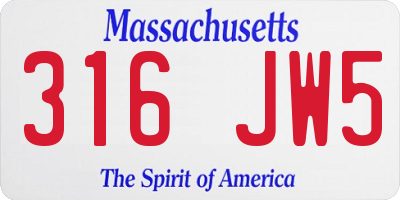 MA license plate 316JW5