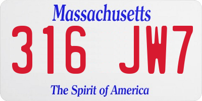 MA license plate 316JW7