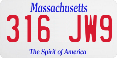 MA license plate 316JW9