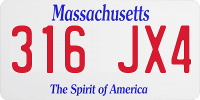 MA license plate 316JX4