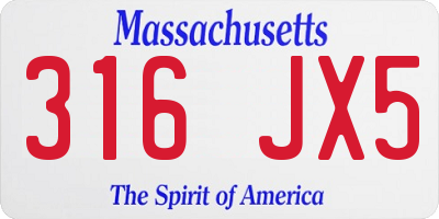 MA license plate 316JX5