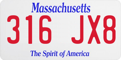MA license plate 316JX8