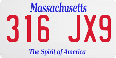 MA license plate 316JX9