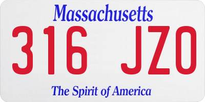 MA license plate 316JZ0