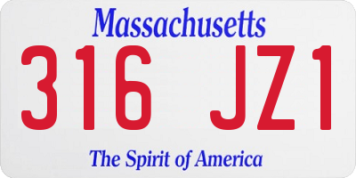 MA license plate 316JZ1