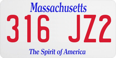 MA license plate 316JZ2