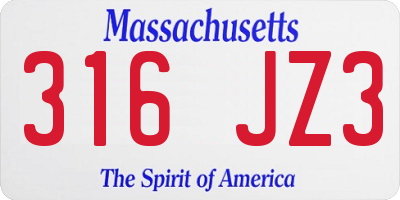 MA license plate 316JZ3