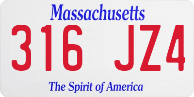 MA license plate 316JZ4