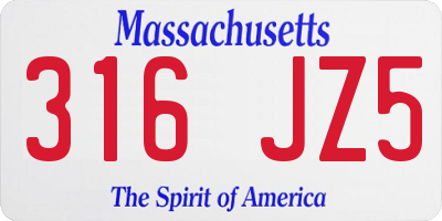 MA license plate 316JZ5