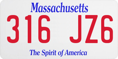 MA license plate 316JZ6