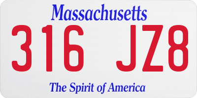 MA license plate 316JZ8