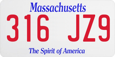 MA license plate 316JZ9