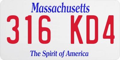 MA license plate 316KD4