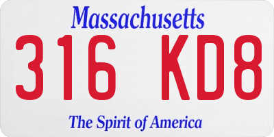MA license plate 316KD8