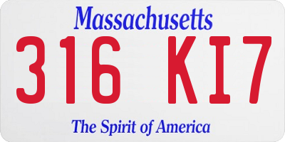 MA license plate 316KI7