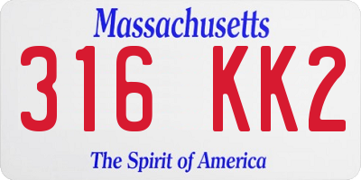 MA license plate 316KK2