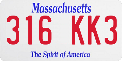 MA license plate 316KK3