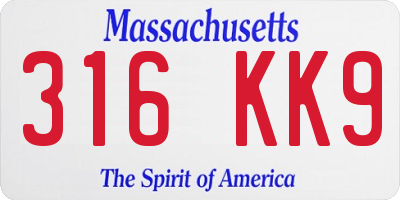 MA license plate 316KK9