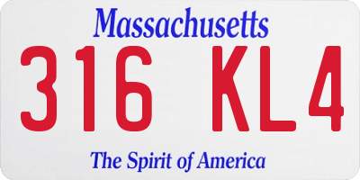 MA license plate 316KL4