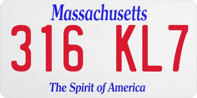 MA license plate 316KL7