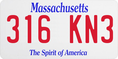 MA license plate 316KN3