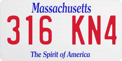 MA license plate 316KN4