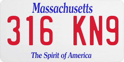 MA license plate 316KN9