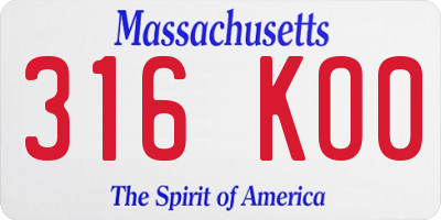 MA license plate 316KO0