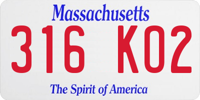 MA license plate 316KO2