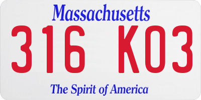MA license plate 316KO3