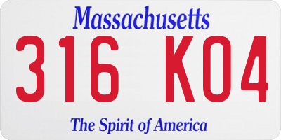 MA license plate 316KO4