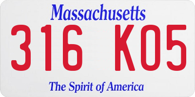 MA license plate 316KO5