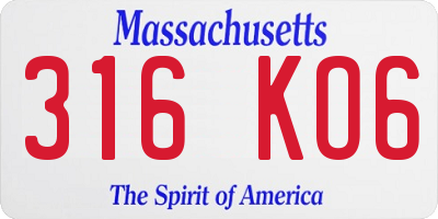 MA license plate 316KO6