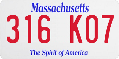 MA license plate 316KO7