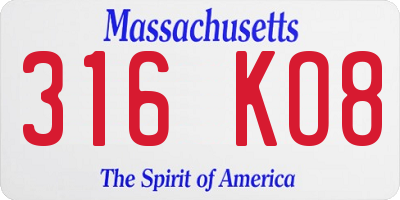 MA license plate 316KO8