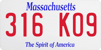 MA license plate 316KO9