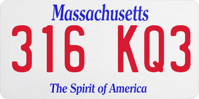 MA license plate 316KQ3