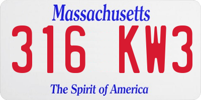 MA license plate 316KW3