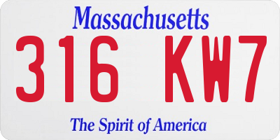 MA license plate 316KW7